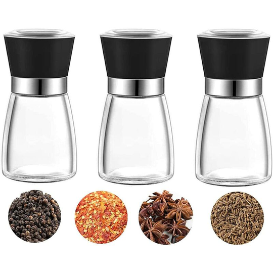 Naxunnn - Pepper and Salt Mill Set of 3, Peppermill and Salt Mill Manuel Moulins with salt and peppermen with adjustable ceramic grinding grinder,