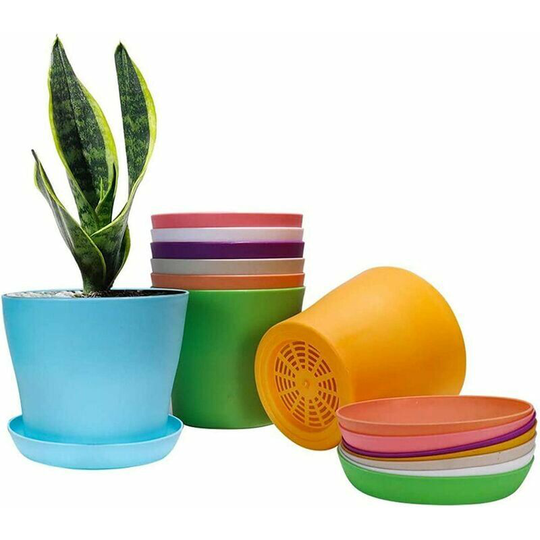 Bearsu - Pack Colorful Plastic Flower Pots with Drip Trays, Saucers, Cups, Convenient Flower Seedling Cups, Nursery Flower Pots for Indoor and Outdoor