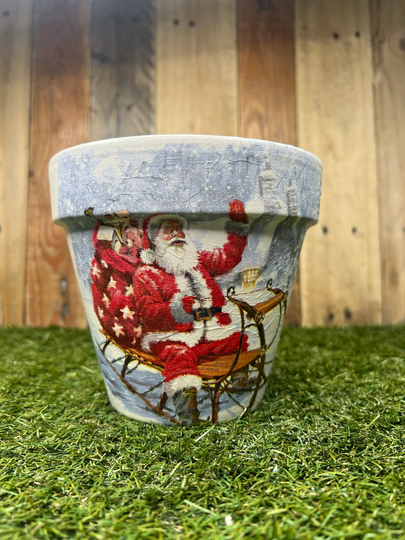 Christmas Plant Pot, Decoupaged 15cm Santa Gift, Secret