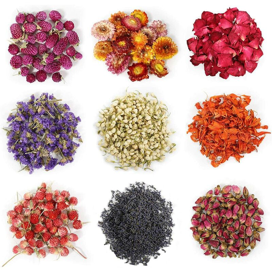 9 Bags Natural Dried Flowers Kit, Natural Dried Herbs with 2 Mesh Drawstring Bag for Soap,Candle,Resin Jewelry Making,Bath,Nail - Rose