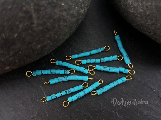 3Pc Turquoise Blue Matrix Seed Beaded Bar, Mini Heishi Beads, Bar Necklace, Gemstone Jewelry Making Supplies, Dainty