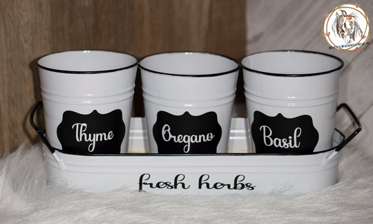White & Black Farmhouse Herb Pots Planters, Thyme, Oregano, Basil