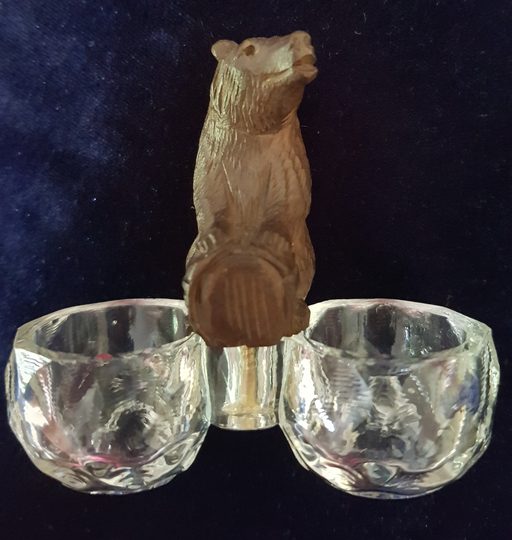 Black Forest Bear Double Open Salt, Antique, Hand Carved