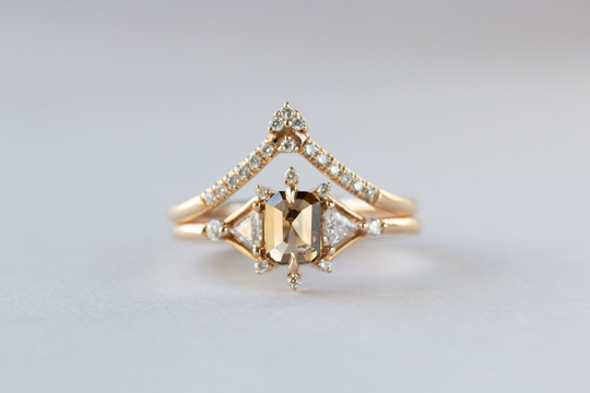 Champagne Diamond Engagement Ring Unique Radiant Engagement Ring Salt & Pepper Diamond Wedding Set