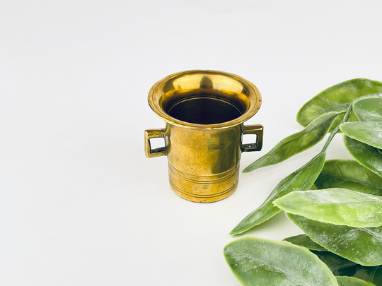 Vintage Mini Brass Pot/Planter With Handles + Aged Patina