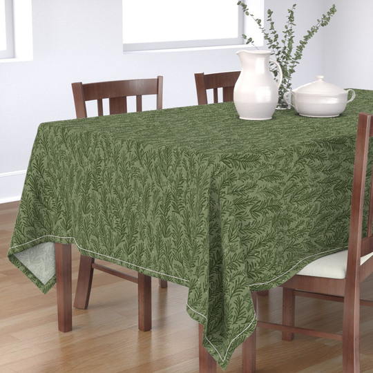 Rosemary Herb Tablecloth - Snow By Mint_Tulips Floral Winter Holiday Christmas Leaf Cotton Sateen Spoonflower
