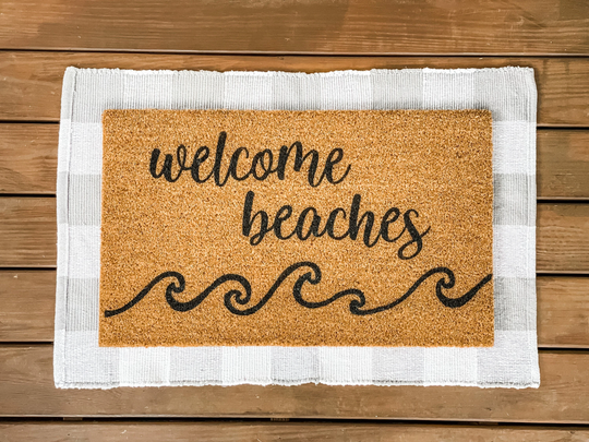 Welcome Beaches Doormat, Funny Coir Waves Beach House Gift Idea, Seasonal Door Mat, Decor