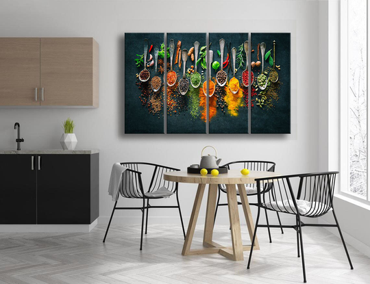Spices Canvas Print, Kitchen Wall Decor , Cookin Gifts , Multi Panel , Herbs & Spices , Kitchen Art