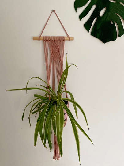 Blush Pink Plant Hanger, Macrame Wall Hanging, Gift, Indoor Pot Holder, Boho Home Decor, Bedroom Decor
