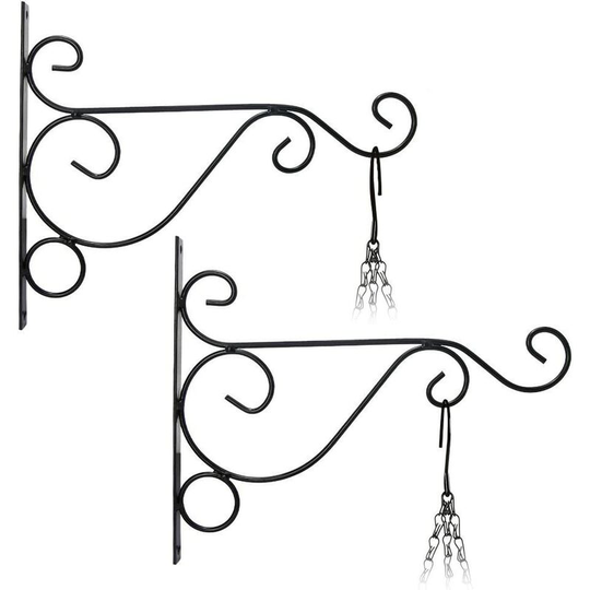 2Pcs Wall Hanging Plant Hook(26cm*21cm) Hanging Flower Pot Holder Chimes Lantern Metal Garden Basket for Garden Decoration, Balcony(Black)