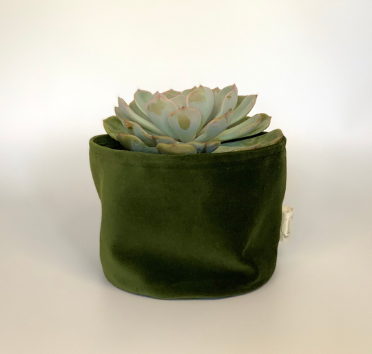 Eco Friendly Upcycled Dark Green Velvet Fabric Plant Pot/Festive Planters Christmas Table Decor