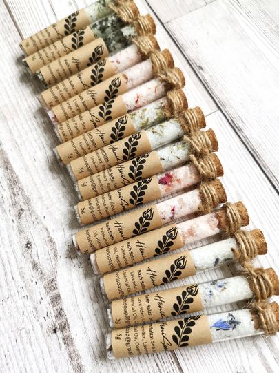 Wedding Favours - Hen Party Favours Vegan Bath Salt Glass Tubes- 5G/ Each- 5 Scents Peppermint/Rose Lavender Rosemary Sweet Orange