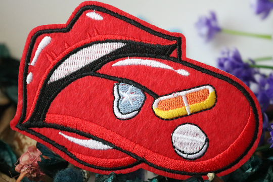 Red Lip Patch, Take Medicine, Tongue, Iron On Patch , Embroidered Patch, Sew Patch, Applique