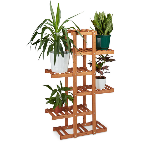 Relaxdays - Wooden Flower Rack, 5 Shelves, Indoor Plant Stand, Multi-Tier, HxWxD: 125 x 81 x 25 cm, Light Brown