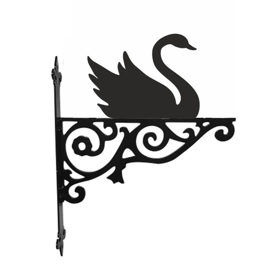 Swan Ornamental Hanging Bracket - Contemporary Basket Wall Mounted Decorative Garden Black