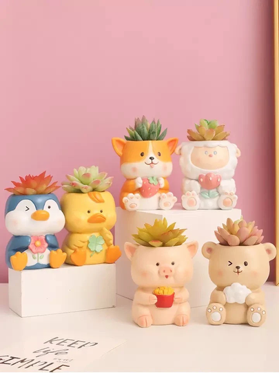 Animal Plant Pot, Pot For Succulents Plants, Bear, Lamb, Pig, Duck, Penguin, Corgi, Flower Planter, Ornament, Pen