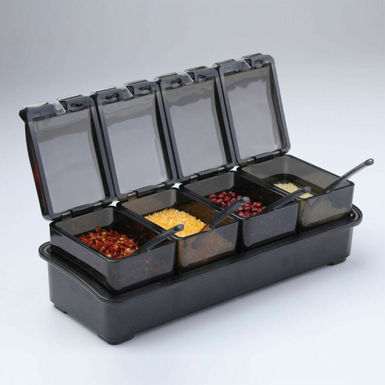 Seasoning Box Set, 4 Pieces Salt Spice Jar Bottles,Spice Jars Kitchen Condiment Container Storage Jars with 4 Spoons