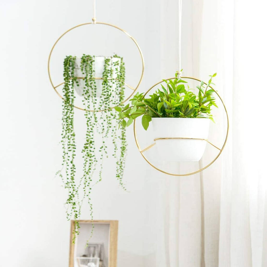 Pack Of Two Round Metal Plant Hanger With Plastic Pot