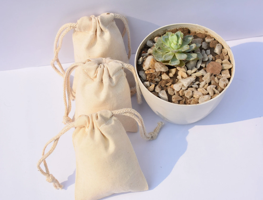 3x4 Inches Thick Cotton Canvas Drawstring Bags. Biodegradable Reusable Produce Best For Storage & Packaging. Qty 25, 50, 100, 200