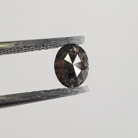 5.6mm/0.47Ctw Clear Black Oval Shaped Salt & Pepper Rose Cut Natural Diamond Loose, Faceted Flat Back Cabochon For Ring, Dds734/31