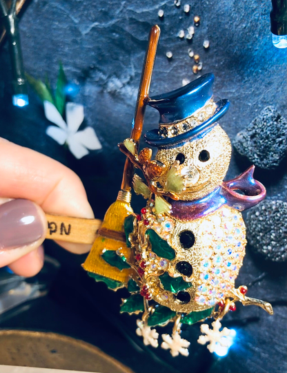 Vintage Kirks Folly Man For All Seasons, Snowman Brooch, Rare, Retired, Snowflakes, Holly & Broom, Christmas, Xmas