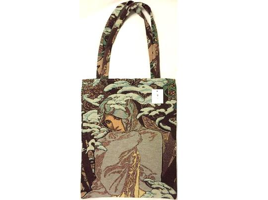 Alphonse Mucha Seasons Winter Hiver French Tapestry Woven Hand Finished Tote Shoulder Bag Handbag With Matching Straps/Handles