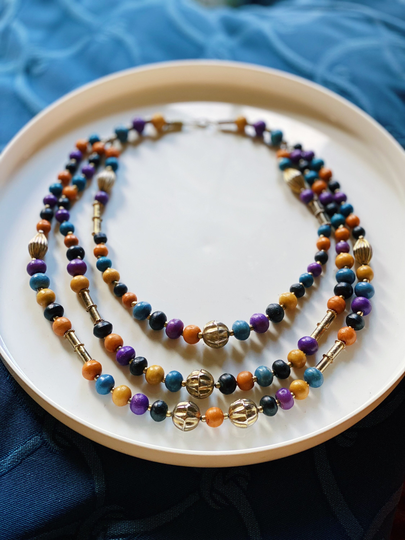 Vintage Season Of The Witch Triple Strand Beaded Necklace
