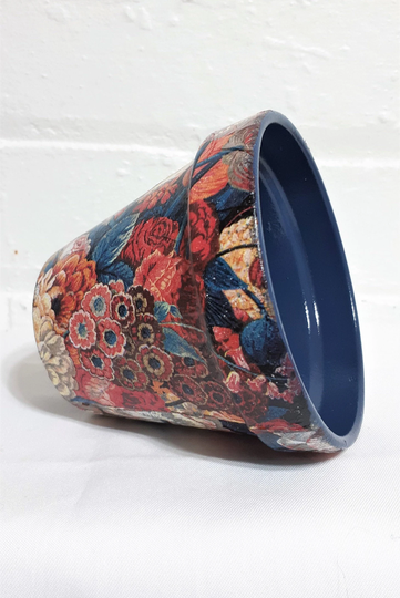 Shabby Chic, Midnight Blue, Vintage Floral, Hand Painted, Indoor Plant Pot