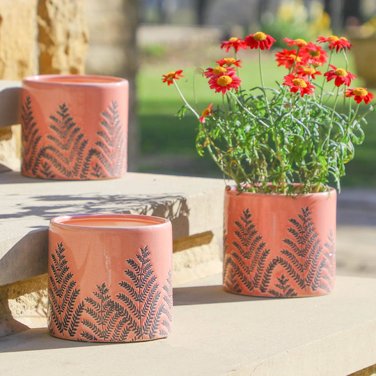 Set Of Three Ceramic Crackle Glaze Planters