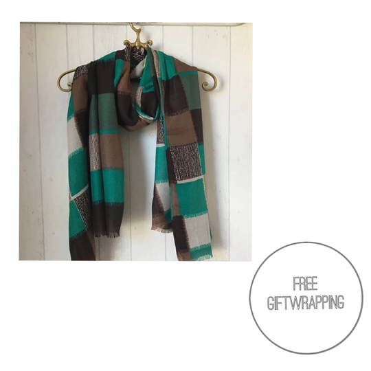 Green Brown Patchwork Design Scarf/ Beige Scarf/Autumn New Season Scarves Pattern