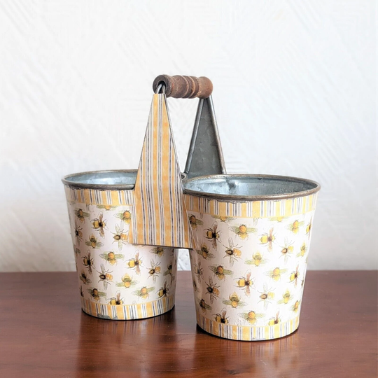Bees Double Plant Pot Herb Planter Windowsill Pots Kitchen Storage Desk Tidy
