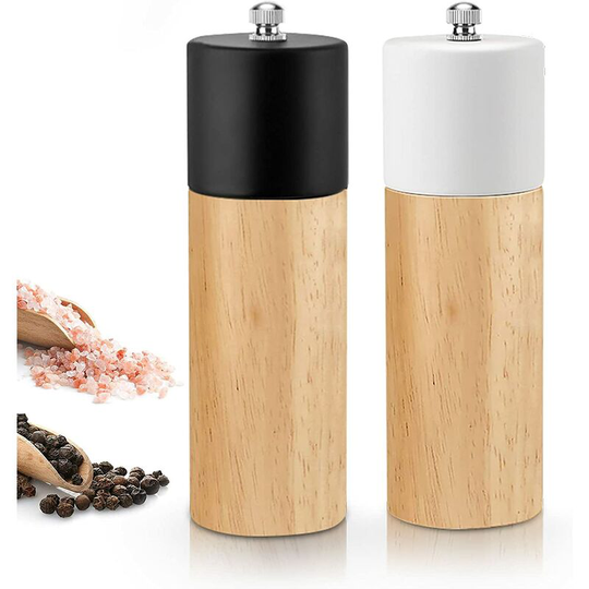 Oak Wood Salt and Pepper Mill Set with 6.5 inch Adjustable Ceramic Grinder