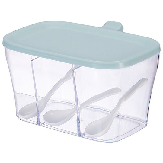 3 in 1 spice container, spice jar with lid/spice spoon, salt/sugar/chilli powder, color: blue
