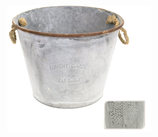 Retro Covent Garden Mulberry Tree Round 38cm Galvanised Zinc Metal Tin Plant Flower Planter Pot