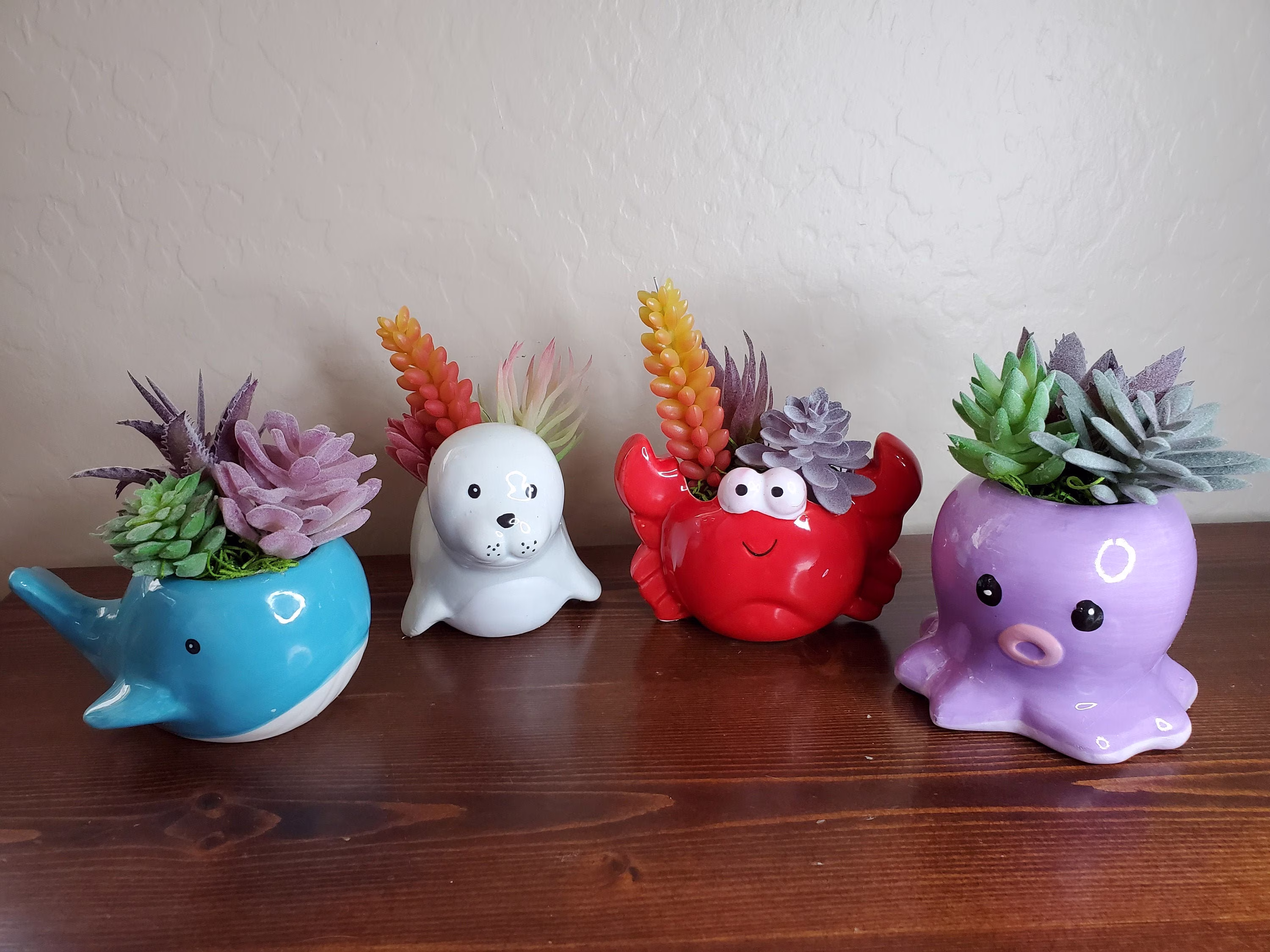 Ocean Animal Planter With Artificial Succulent
