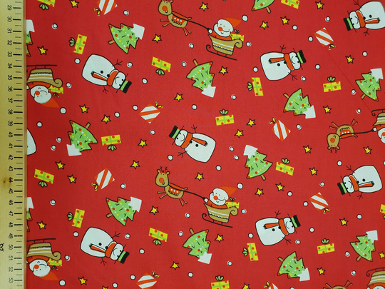 Christmas Snowman Tree Sleigh Reindeer Fabric 100% Cotton Material By Metre Gift Present Seasonal Curtains Patchwork Cushions Bags Bunting