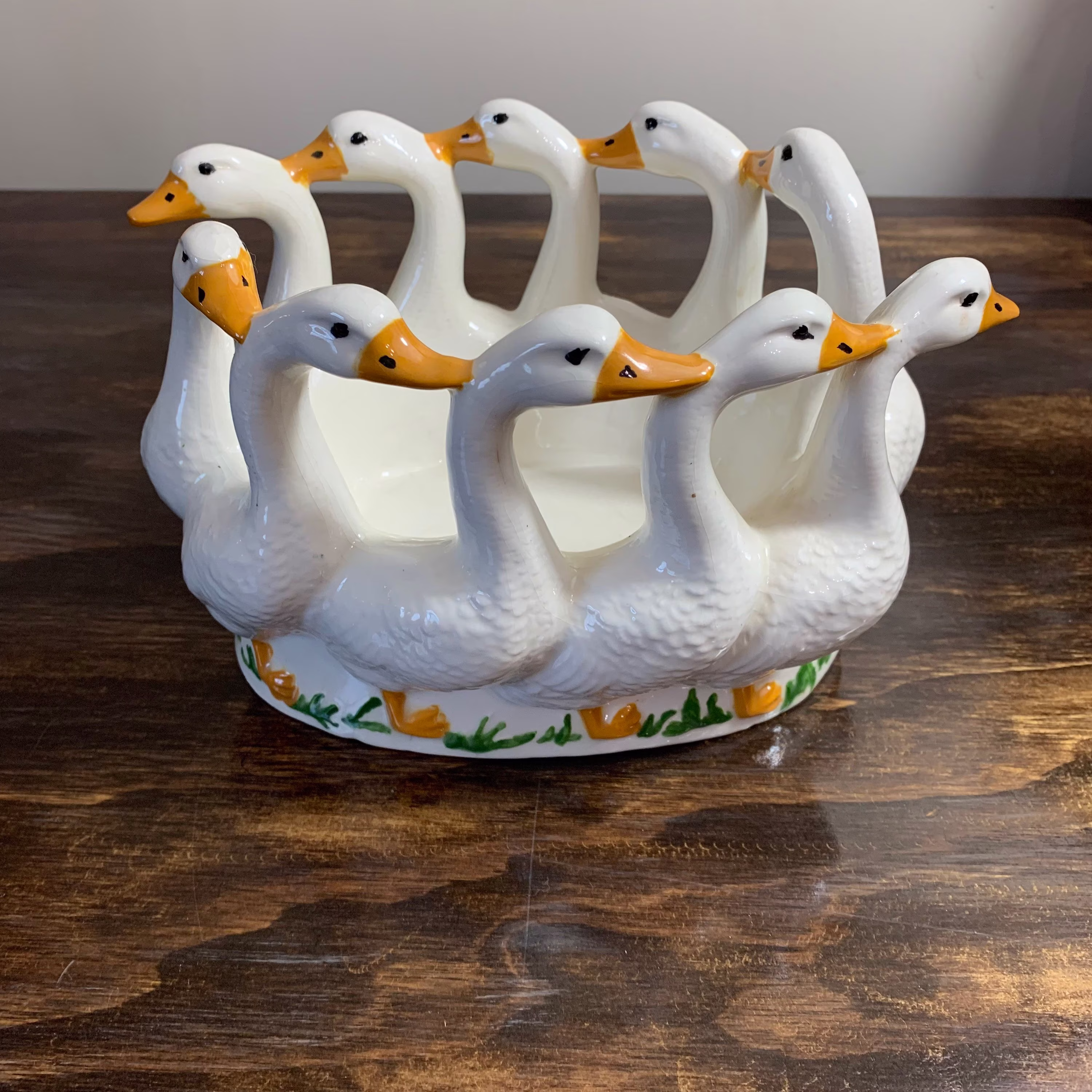 Vintage Gaggle Of Geese Planter White Ceramic Spring Decor Centerpiece Bird