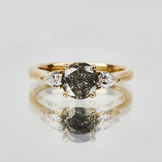 18ct Gold Round Salt And Pepper Diamond Engagement Ring, Gold