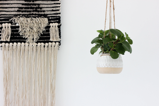 Small Ceramic White & Beige Hanging Planter Pot