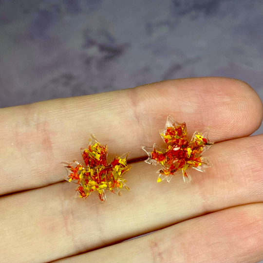 Autumn Leaf Earrings, Maple Pressed Flower Studs, Real Flower, Botanical, Resin Seasonal Earrings