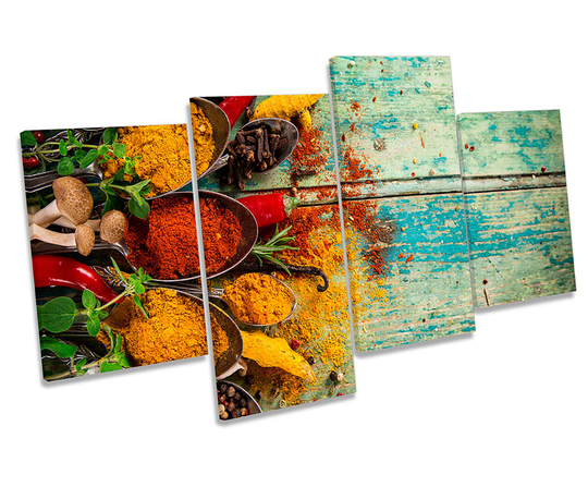 Herbs Spices Food Kitchen Framed Multi Canvas Print Wall Art