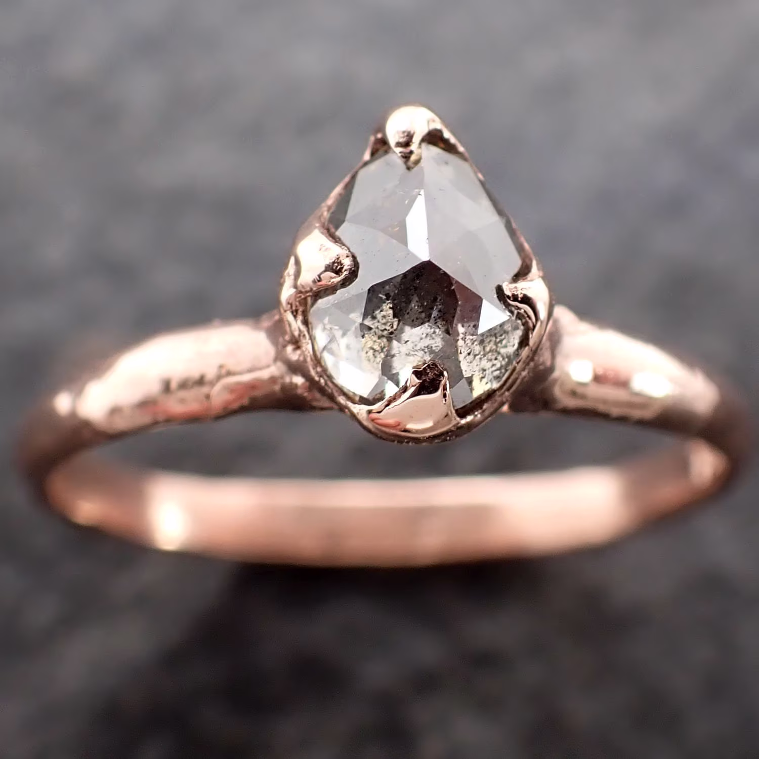 Faceted Fancy Cut Salt & Pepper Diamond Solitaire Engagement 14K Rose Gold Wedding Ring Byangeline 2582