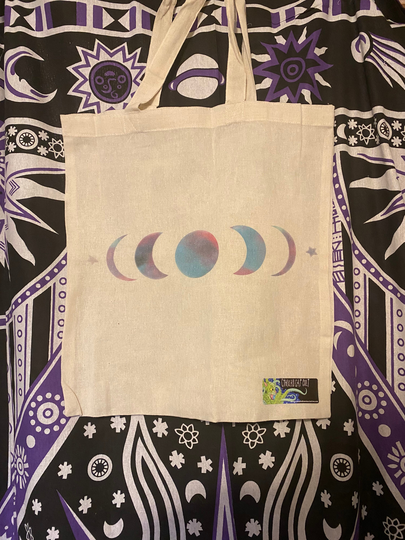 Moon Phase Galaxy Print Tote Bag. Harvesting, Herbs, Shopping
