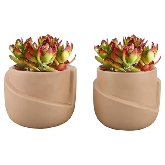 Echoo - Set of 2 Ceramic Flower Pots - Irregular Shape - Creative - Flowerpot for Small Plants, Cacti (c)