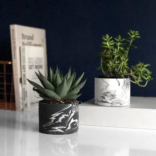 Monochrome Marbled Planter Set