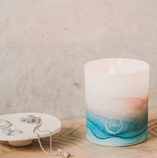 Hand Painted Soy Candle - Sea Salt + Earthy Herbs