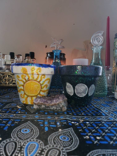 Set Of Moon Phase & Sun Herbal Pots