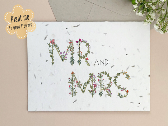 Plantable Seed Card, Mr & Mrs Happy Couple, Wedding Day Newly Weds, Just Married, Congratulations, Romantic, Eco-Friendly