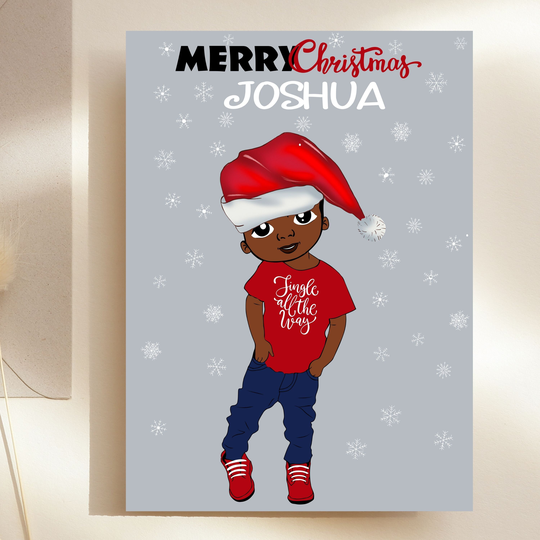 Black Boy Christmas Card, Children's Seasons Greetings Holiday Cards Diverse Greeting Merry Card Afro Caribbean