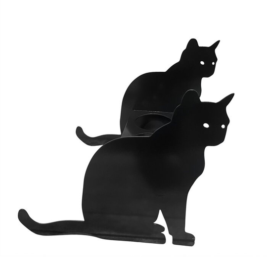 Cat Sitting Garden Planter - Metal Outdoor Black Ornament